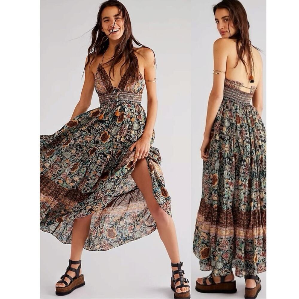 Free People Bohemian Gypsy Beachy Real Love Maxi Dress Twilight Combo Size Large - Picture 3 of 16